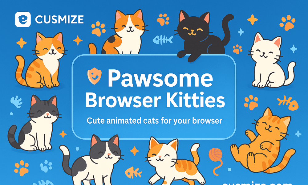 Animated cats from the Pawsome Browser Kitties extension chasing the mouse cursor.