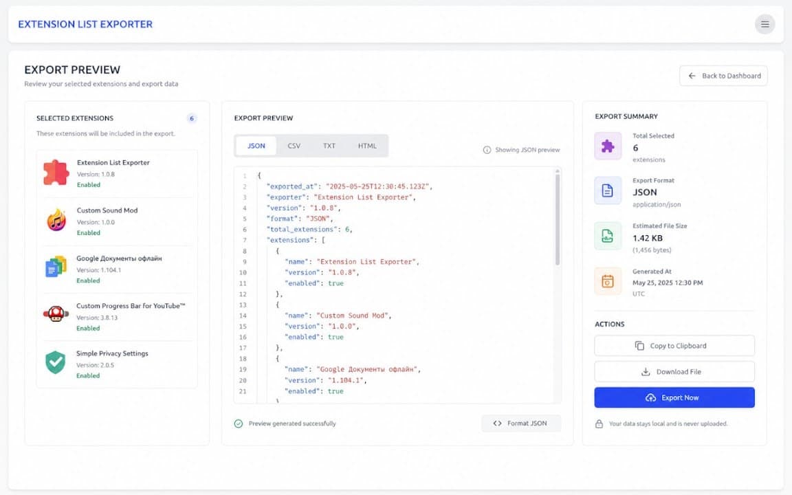 Extension List Exporter screenshot 2