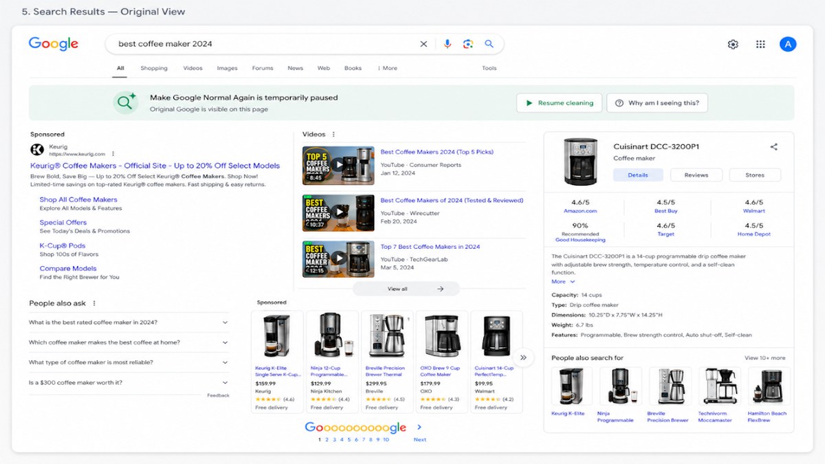 Restore a cleaner Google search experience